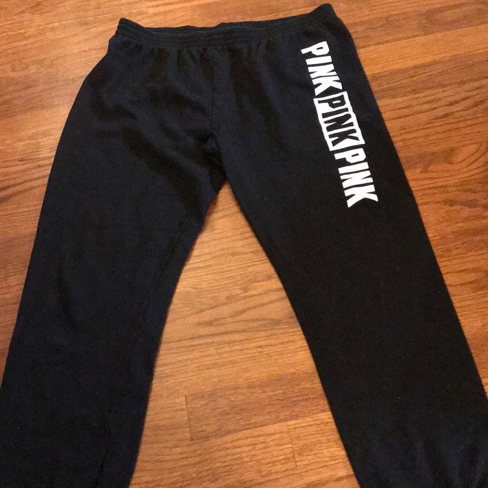 PINK, black, cropped sweatpants